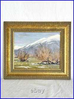 VTG Landscape Oil Painting With Snowcapped Mountains and Autumn Trees Signed