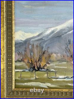 VTG Landscape Oil Painting With Snowcapped Mountains and Autumn Trees Signed