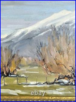 VTG Landscape Oil Painting With Snowcapped Mountains and Autumn Trees Signed