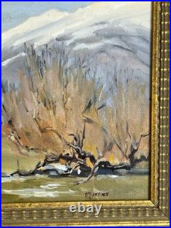 VTG Landscape Oil Painting With Snowcapped Mountains and Autumn Trees Signed