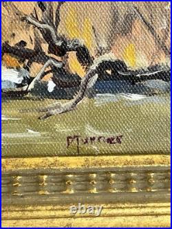 VTG Landscape Oil Painting With Snowcapped Mountains and Autumn Trees Signed