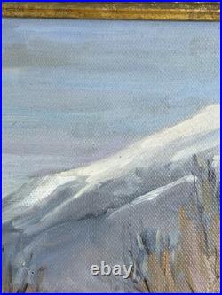 VTG Landscape Oil Painting With Snowcapped Mountains and Autumn Trees Signed