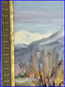 VTG Landscape Oil Painting With Snowcapped Mountains and Autumn Trees Signed