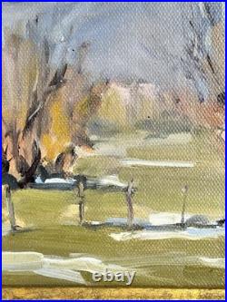 VTG Landscape Oil Painting With Snowcapped Mountains and Autumn Trees Signed