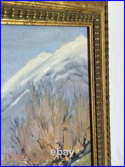 VTG Landscape Oil Painting With Snowcapped Mountains and Autumn Trees Signed