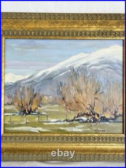 VTG Landscape Oil Painting With Snowcapped Mountains and Autumn Trees Signed