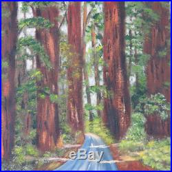 VTG MCM Mid-Century Large Framed California Redwood Oil Painting Signed