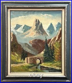 VTG MCM Original European Impasto Style O/C Rocky Mountain Landscape, Signed
