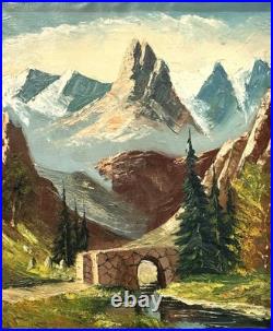 VTG MCM Original European Impasto Style O/C Rocky Mountain Landscape, Signed