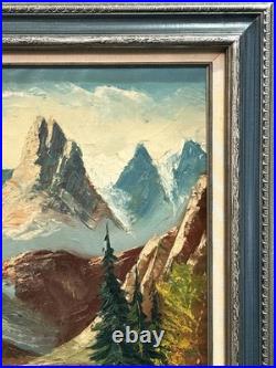 VTG MCM Original European Impasto Style O/C Rocky Mountain Landscape, Signed
