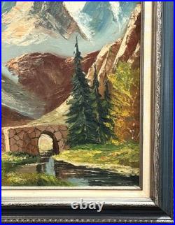 VTG MCM Original European Impasto Style O/C Rocky Mountain Landscape, Signed