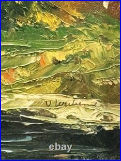 VTG MCM Original European Impasto Style O/C Rocky Mountain Landscape, Signed