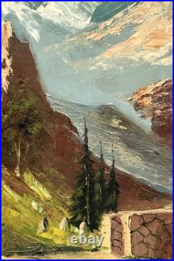 VTG MCM Original European Impasto Style O/C Rocky Mountain Landscape, Signed