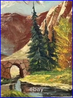 VTG MCM Original European Impasto Style O/C Rocky Mountain Landscape, Signed