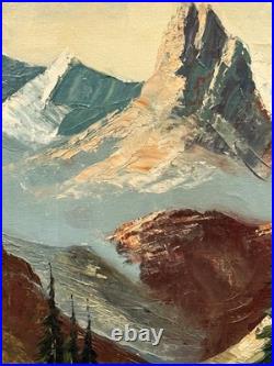 VTG MCM Original European Impasto Style O/C Rocky Mountain Landscape, Signed
