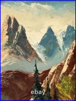 VTG MCM Original European Impasto Style O/C Rocky Mountain Landscape, Signed