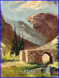VTG MCM Original European Impasto Style O/C Rocky Mountain Landscape, Signed