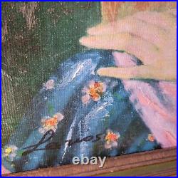 VTG MCM SPAIN Original Painting signed Girl with Guitar FRAMED Beauty Spanish