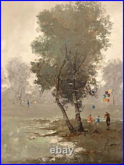 VTG Mid 20C Orig. European Impressionism O/C Landscape Park Scene, Signed/Framed