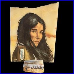 VTG Native American Indian Chief Painting Set On Slab Southwestern Decor Signed