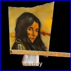 VTG Native American Indian Chief Painting Set On Slab Southwestern Decor Signed