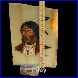 VTG Native American Indian Chief Painting Set On Slab Southwestern Decor Signed