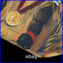 VTG Native American Indian Chief Painting Set On Slab Southwestern Decor Signed