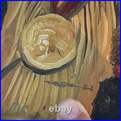 VTG Native American Indian Chief Painting Set On Slab Southwestern Decor Signed