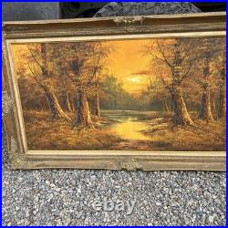 VTG OIL ON CANVAS PAINTING signed Hampton Forest Stream ORIGINAL LANDSCAPE