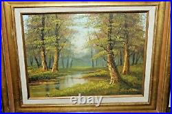 VTG OIL ON CANVAS PAINTING signed Hampton Forest Stream ORIGINAL LANDSCAPE