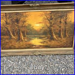 VTG OIL ON CANVAS PAINTING signed Hampton Forest Stream ORIGINAL LANDSCAPE