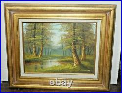 VTG OIL ON CANVAS PAINTING signed Hampton Forest Stream ORIGINAL LANDSCAPE