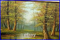 VTG OIL ON CANVAS PAINTING signed Hampton Forest Stream ORIGINAL LANDSCAPE