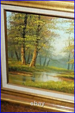 VTG OIL ON CANVAS PAINTING signed Hampton Forest Stream ORIGINAL LANDSCAPE