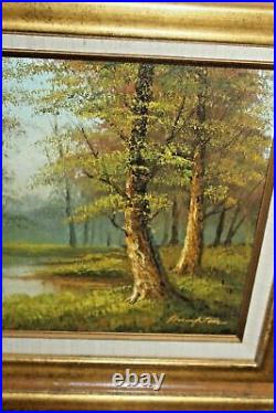 VTG OIL ON CANVAS PAINTING signed Hampton Forest Stream ORIGINAL LANDSCAPE