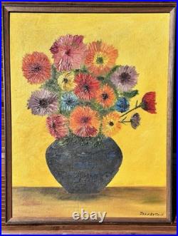 VTG OOAK 1971 Original Oil Painting Impasto Floral Still Life 16x20 Bright Bold