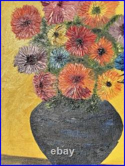 VTG OOAK 1971 Original Oil Painting Impasto Floral Still Life 16x20 Bright Bold