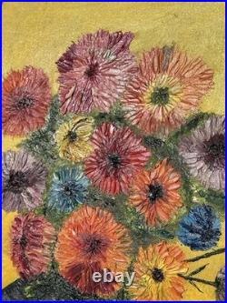VTG OOAK 1971 Original Oil Painting Impasto Floral Still Life 16x20 Bright Bold
