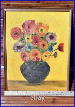 VTG OOAK 1971 Original Oil Painting Impasto Floral Still Life 16x20 Bright Bold