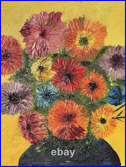 VTG OOAK 1971 Original Oil Painting Impasto Floral Still Life 16x20 Bright Bold