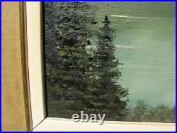 VTG Oil PAINTING Framed ART Trees LAKE Mountains Signed J. STANGE 10 X 12
