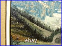 VTG Oil PAINTING Framed ART Trees LAKE Mountains Signed J. STANGE 10 X 12