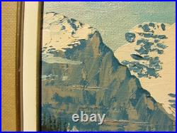 VTG Oil PAINTING Framed ART Trees LAKE Mountains Signed J. STANGE 10 X 12