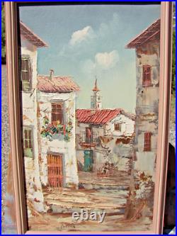 VTG Oil PAINTING Framed CANVAS ART Street Scene MEXICO Signed PASCUAL 9.5 X 16