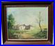 VTG Oil PAINTING Landscape House MOUNTAIN Tree Framed CANVAS ART Sign ARROYO