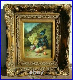VTG Oil Painting BLACK BIRD Fruit GRAPE Framed WALL Art ARTIST SIGNED Still LIFE