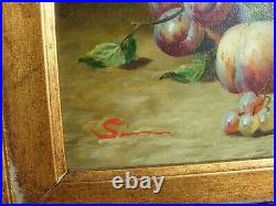 VTG Oil Painting BLACK BIRD Fruit GRAPE Framed WALL Art ARTIST SIGNED Still LIFE
