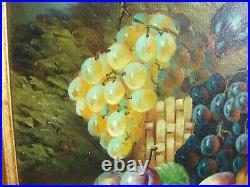 VTG Oil Painting BLACK BIRD Fruit GRAPE Framed WALL Art ARTIST SIGNED Still LIFE