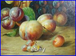 VTG Oil Painting BLACK BIRD Fruit GRAPE Framed WALL Art ARTIST SIGNED Still LIFE