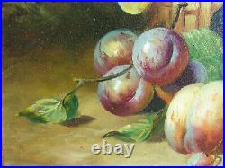 VTG Oil Painting BLACK BIRD Fruit GRAPE Framed WALL Art ARTIST SIGNED Still LIFE